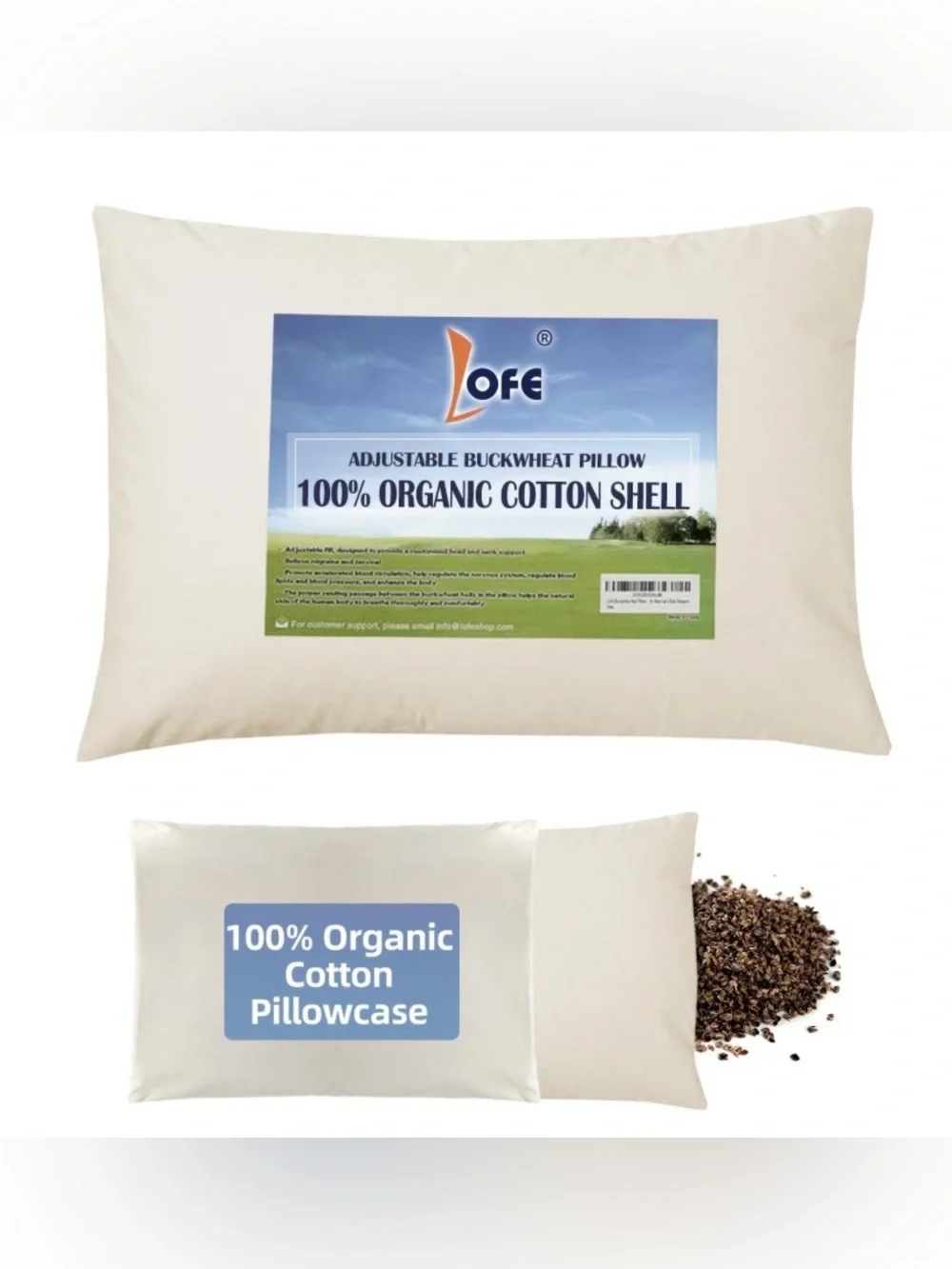 Buckwheat Pillow Adjustable with Organic Cotton Pillowcase